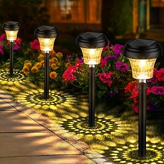 8 Pièces Lampe Solaire Extérieur Jardin, Lumière Chaude et 7 Couleurs RVB, IP65 Étanche Éclairage pour Chemins, Décoration Jardin