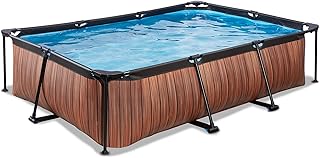 EXIT TOYS Piscine en Bois - 300 x 200 x 65 cm - Rectangulaire et compacte - avec Pompe à Filtre à Cartouche - Facile d