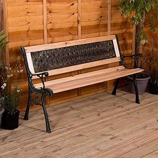 Garden Vida Banc de Jardin 3 Places Design Croisé en Bois avec Lattes en Fonte